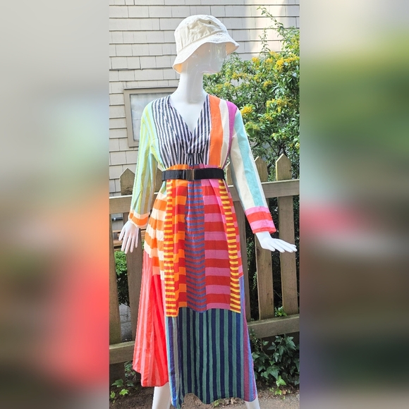 Handmade Maxi, Long Sleeve Cotton Patchwork Dress XL - Picture 1 of 12